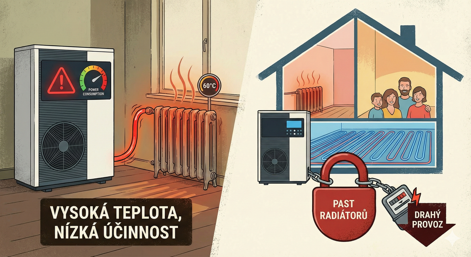 radiátory a tepelné čerpadlo